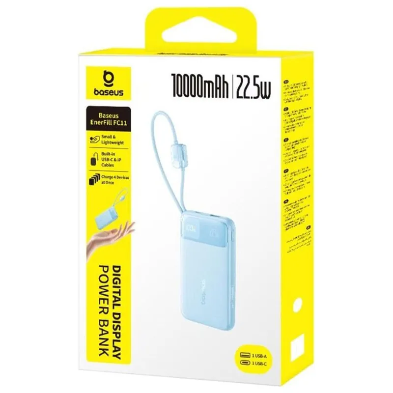 Портативний ЗП Power Bank Baseus EnerFill FC11 PD22.5W with cable 10000 mAh (2USB-C) (E0027R) – Galaxy Blue. Фото 4 з 4