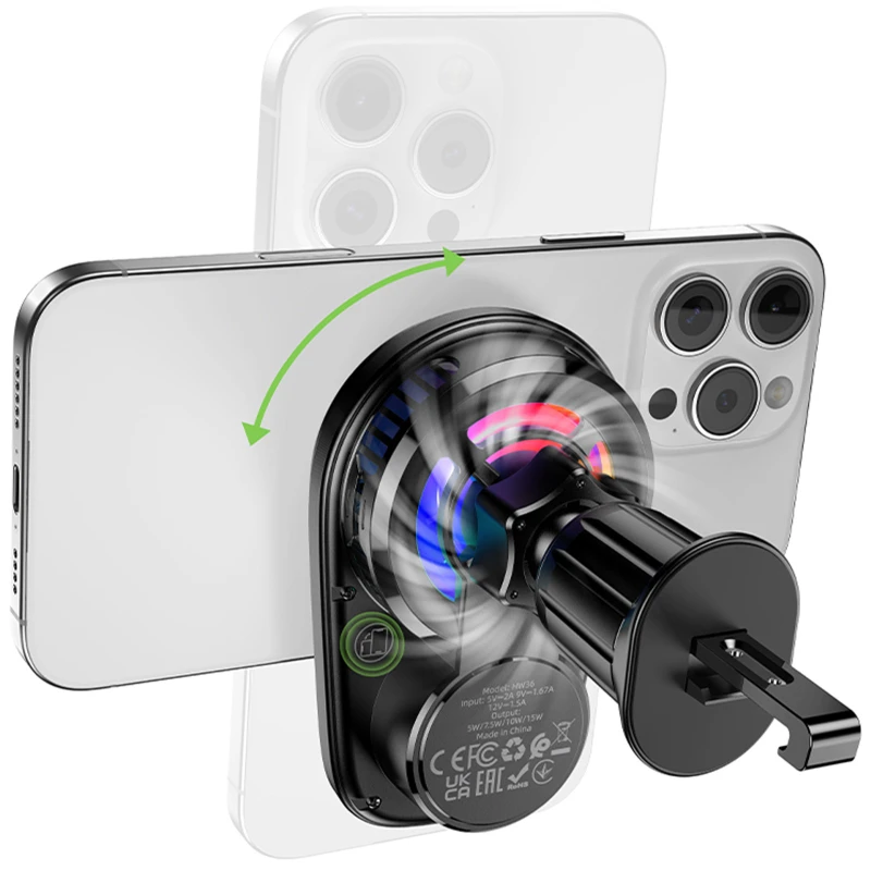 Автотримач з БЗП Hoco HW36 Electric 15W with cooler (air outlet) – Black. Фото 5 з 6