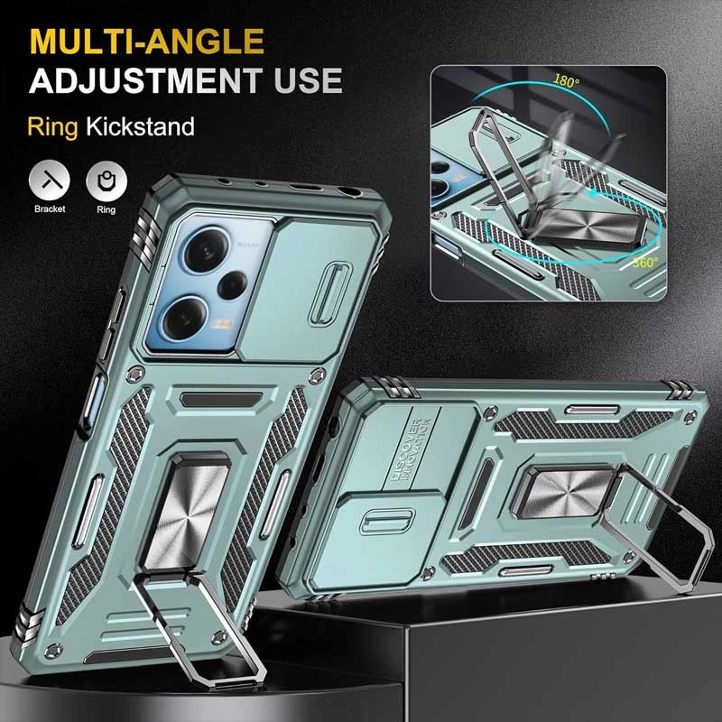 Ударопрочный чехол Square Ring c шторкой на камеру для Xiaomi Redmi 12 – Зеленый / Light Green. Фото 3 из 4