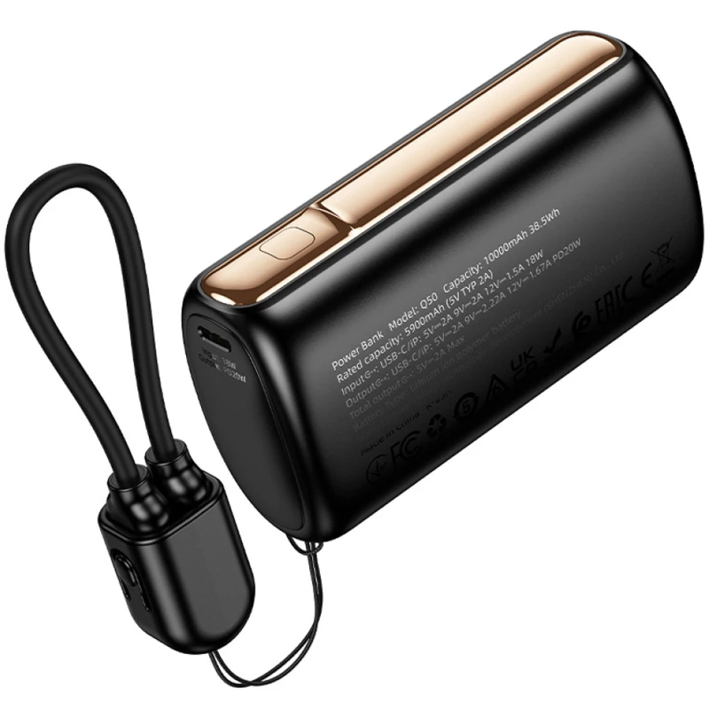 Портативний ЗП Power Bank Hoco Q50 Victory PD20W with cable 10000 mAh – Black. Фото 6 з 6