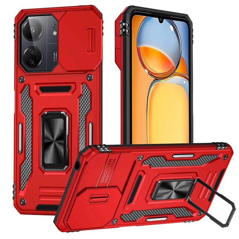 Ударостійкий чохол Square Ring зi шторкою на камеру на Xiaomi Poco C75 – Червоний / Red. Фото 2 з 2