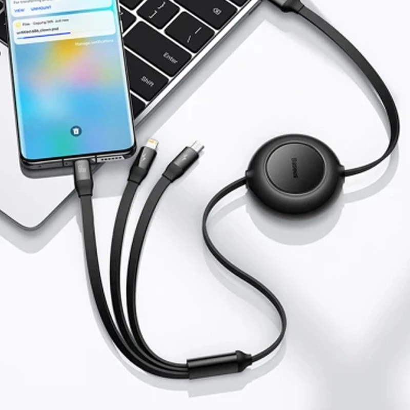 Дата кабель Baseus Bright Mirror 2 Series Retractable 3in1 66W (1.1m) (CAMJ01010) – Black. Фото 2 з 6