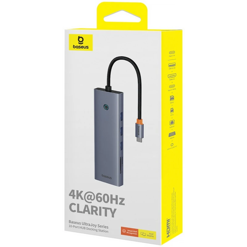 Перехідник HUB Baseus UltraJoy 10-Port (Type-C to HDMI+VGA+USB3.0*3+PD+RJ45+SD/TF3+3.5mm) (80C8) – Slate Grey. Фото 5 з 5