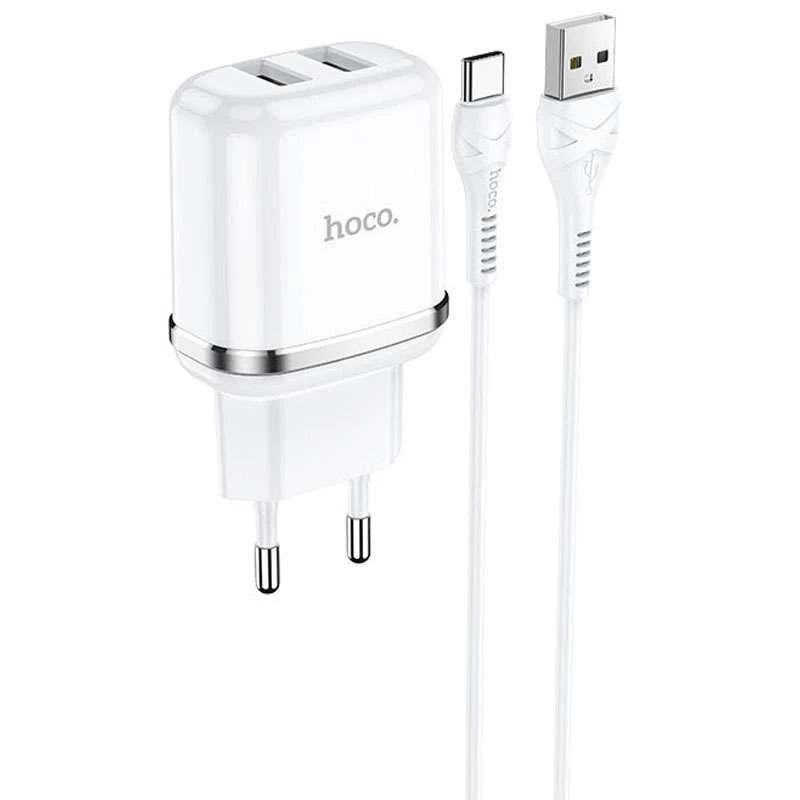 

СЗУ Hoco N4 (2USB/2.4A) + Type-C (Белый), Білий