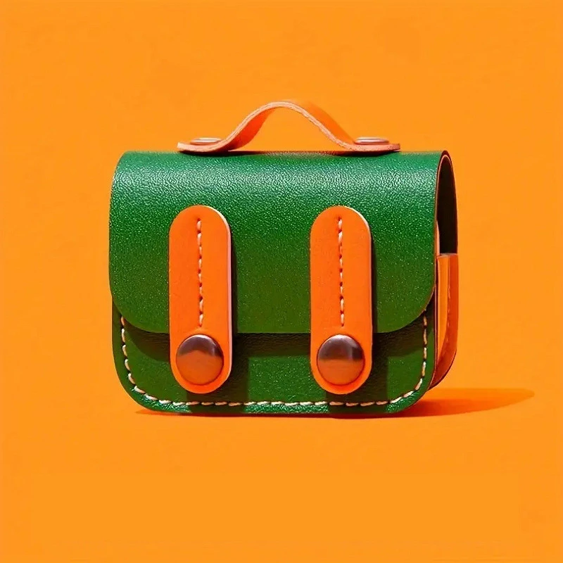 Кожаный футляр Briefcase для наушников AirPods Pro – Green / Orange. Фото 2 из 5