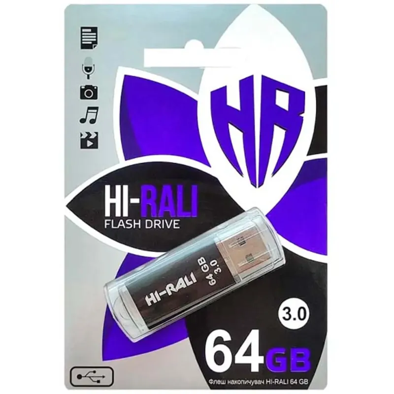 Флеш-накопичувач Hi-Rali Rocket Series USB 3.0 — 64GB – Чорний. Фото 2 з 2