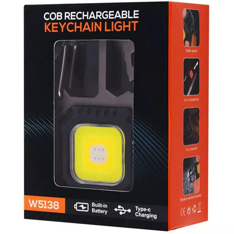 Акумуляторний LED ліхтарик W5138 + Type-C (7 режимов, карабін, отвертки) – Чорний. Фото 5 з 7