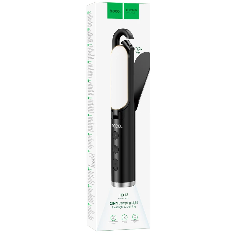 Лампа кемпінгова Hoco HX13 Flashing&Lighting (1200 mAh) – Black. Фото 2 з 6