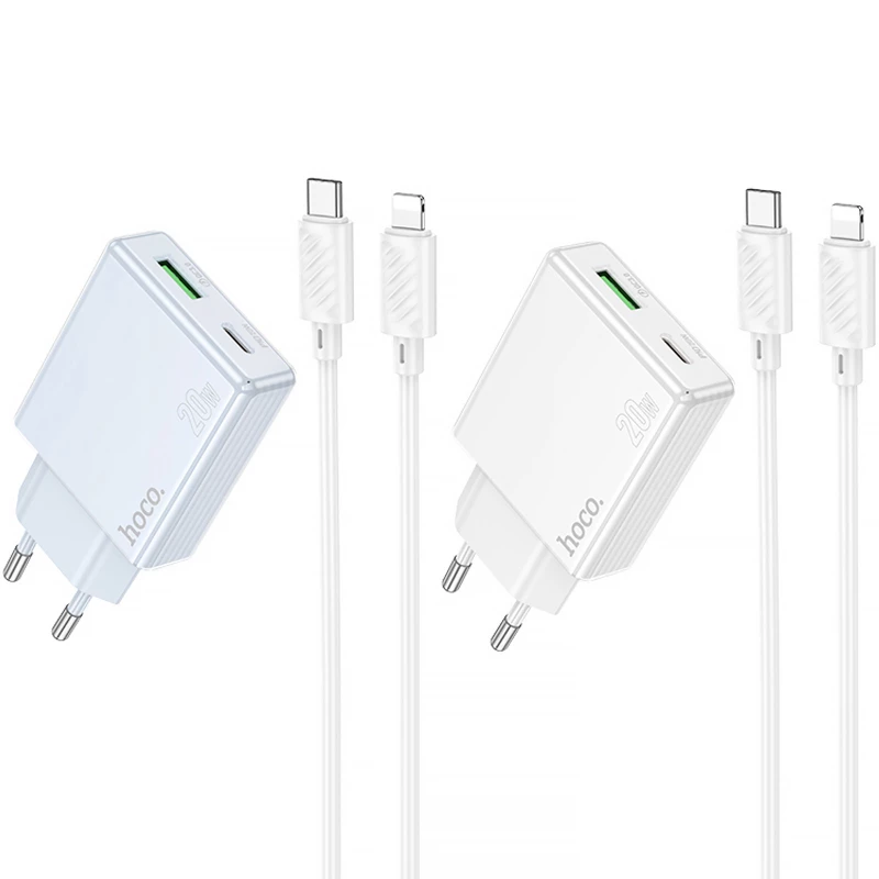 МЗП Hoco C142A Direct PD20W+QC3.0 (1USB-A/1C) + кабель Type-C to Lightning фото 1 з 1