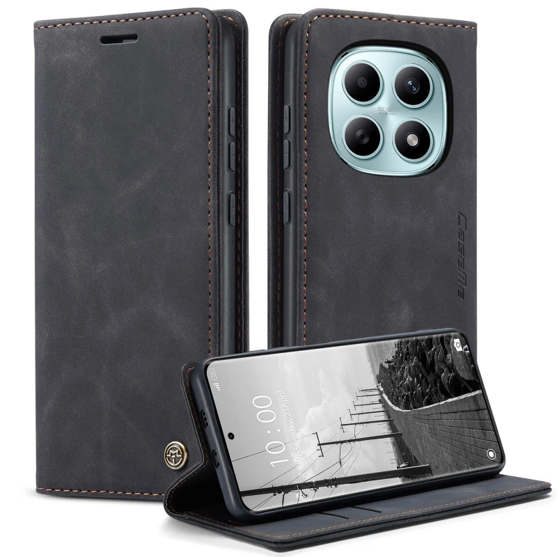 Кожаный чехол-книжка CaseMe Velvet Nubuck для Xiaomi Redmi Note 15 4G/5G (EU) – Black. Фото 2 из 4