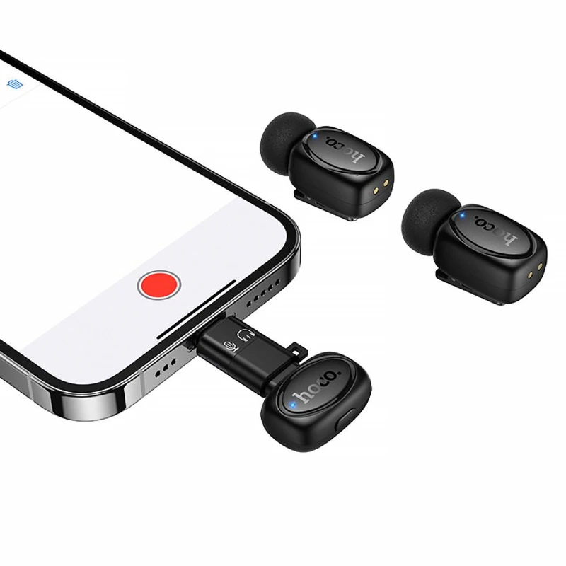 Петличный беспроводной микрофон Hoco L19 Graceful dual-mic 2in1 (Lightning/Type-C) – Black. Фото 5 из 7