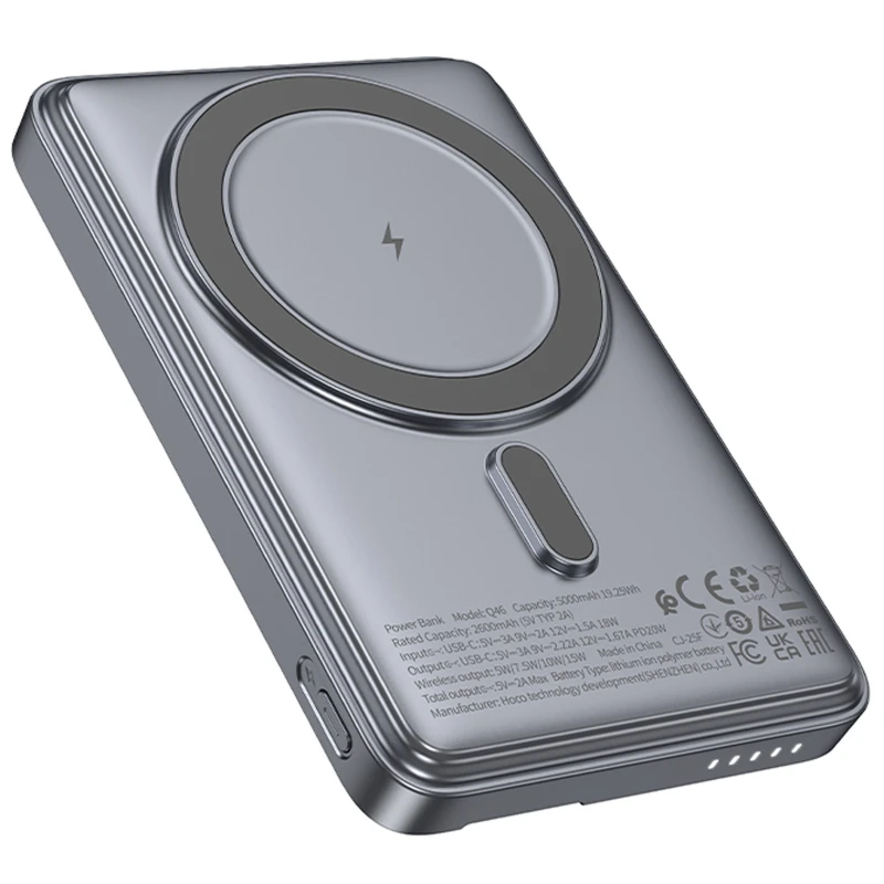 Портативний ЗП Power Bank Hoco Q46 Title PD20W з БЗП+card holder 5000 mAh – Silver gray. Фото 5 з 6