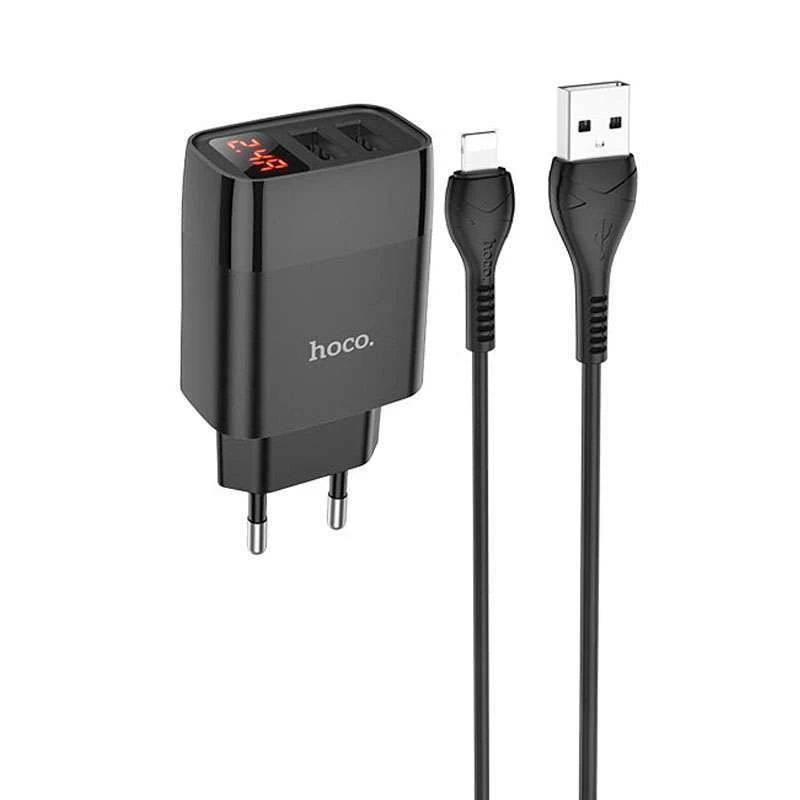 

СЗУ HOCO C86A (2USB/2.4A) + Lightning (Черный), Чорний