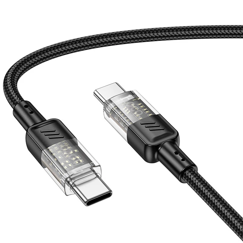 Дата кабель Hoco U129 Spirit Transparent Type-C to Type-C 60W (1.2m) – Black. Фото 2 з 5