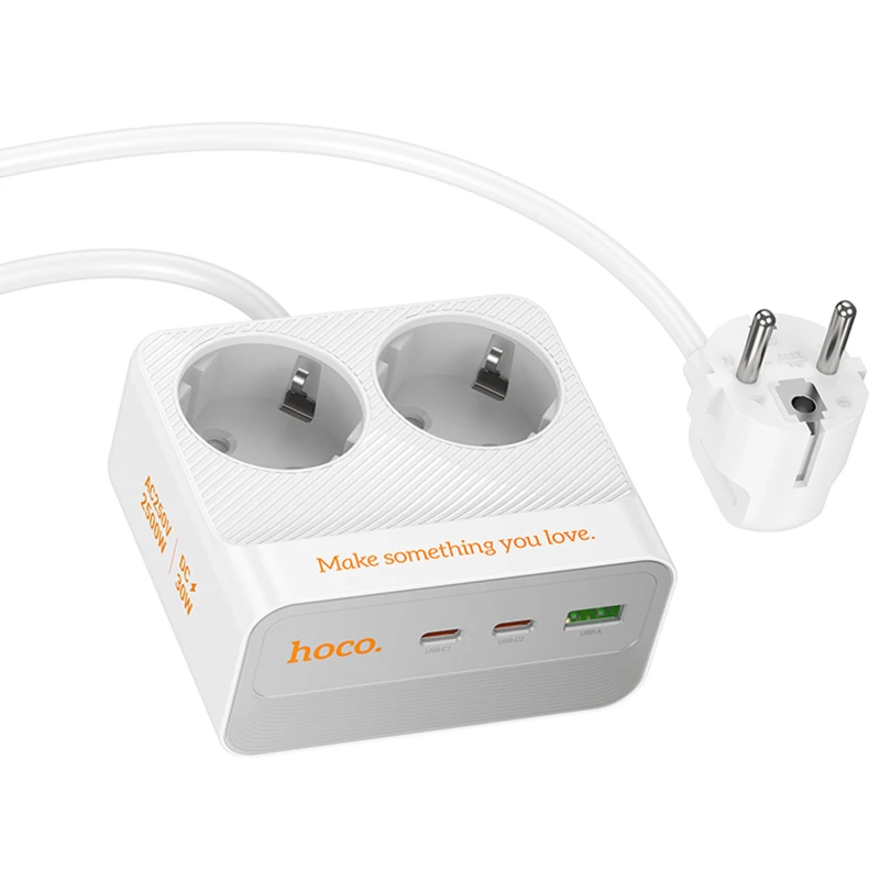 Подовжувач Hoco AC27 Descanso (PD30W/2C/1A/2xSocket) (2m) – White. Фото 2 з 4