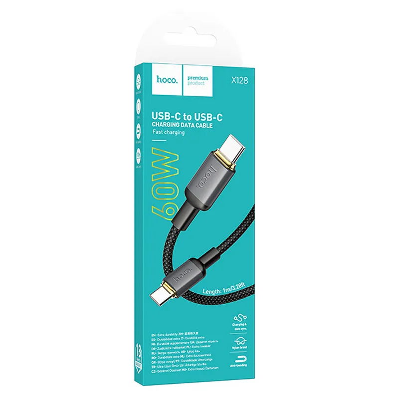 Дата кабель Hoco X128 Benefit Type-C to Type-C 60W (1m) – Black. Фото 2 из 5