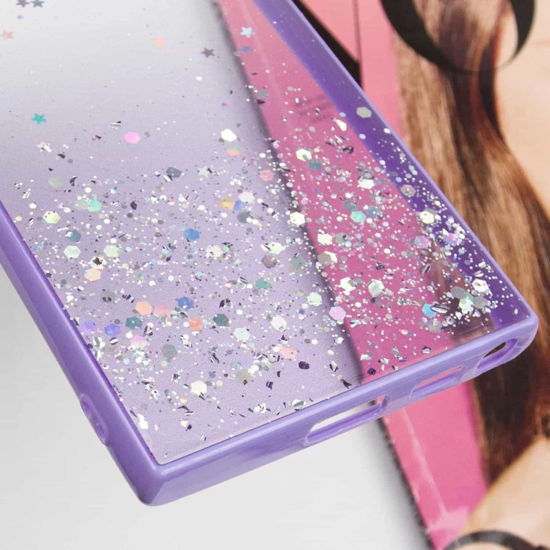 Чехол с блестками и защитой камеры для Samsung Galaxy S22 Ultra – Сиреневый. Фото 10 из 10