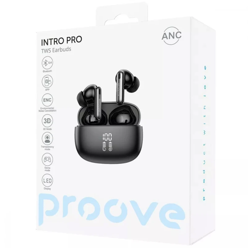 Бездротові TWS навушники Proove Intro Pro with ANC (APP) – Чорний / Obsidian Black. Фото 6 з 6