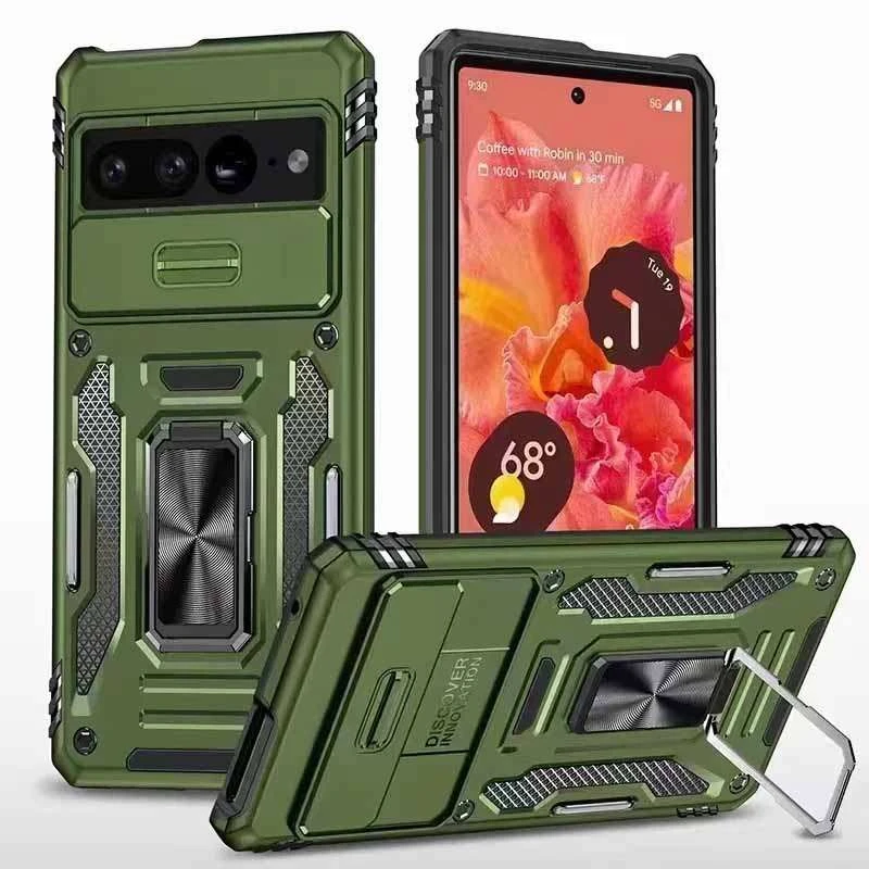 

Ударопрочный чехол Square Ring c шторкой на камеру для Google Pixel 7 Pro (Оливковый / Army Green), Оливковий / army green