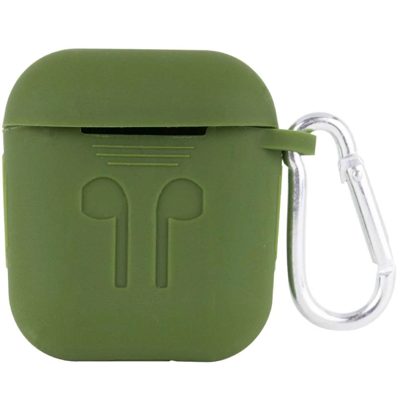 Силіконовий футляр для навушників Airpods Slim Logo + карабін – Зелений / Dark Olive. Фото 1 з 3
