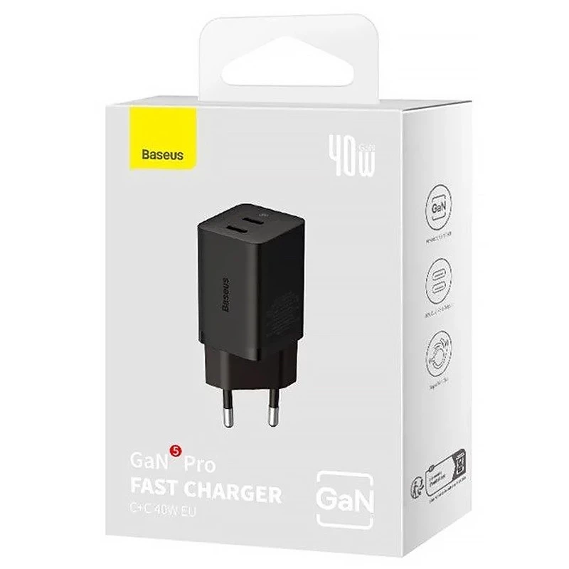СЗУ Baseus GaN5 Pro OS + Type-C to Type-C 40W (CCGP18010) – Black. Фото 6 из 7