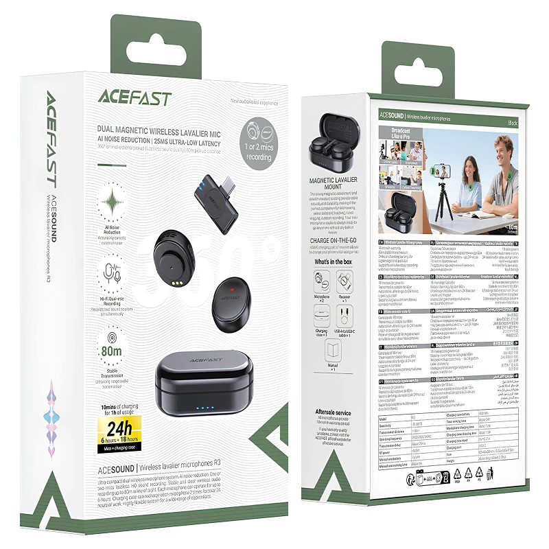 Петличний бездротовий мікрофон Acefast R3 Type-C – Black. Фото 5 з 5