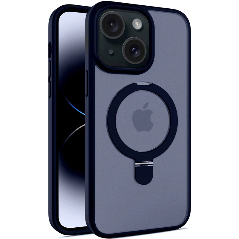 

Цветной TPU+PC с металлическими кнопками, кольцом и MagSafe для Apple iPhone 13 (6.1") (Dark Blue)