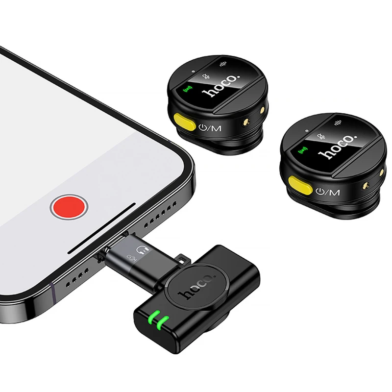 Петличний бездротовий мікрофон Hoco L22 Bright 2in1 (Lightning/Type-C) – Black. Фото 3 з 6