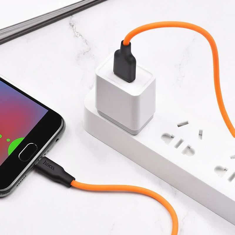 Дата кабель Hoco X21 Plus Silicone MicroUSB Cable (1m) – Black / Orange. Фото 3 з 4