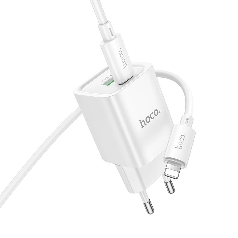 МЗП Hoco C149A Charm PD30W+QC3.0 (1USB-A/1C) + кабель Type-C to Lightning – White. Фото 4 з 6