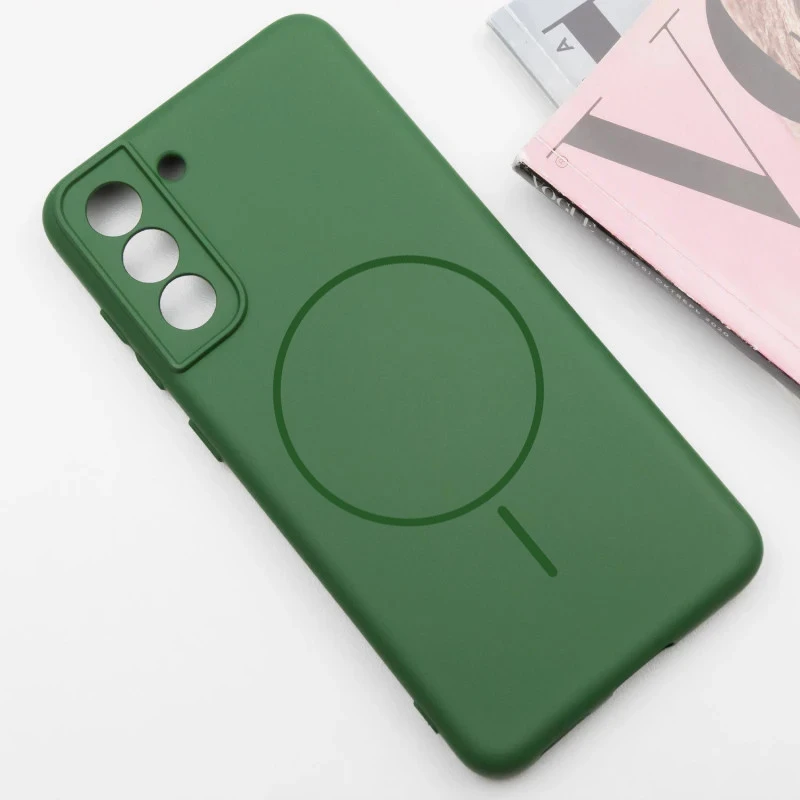 Чохол Silicone Cover Lakshmi Full Camera (AA) with Magnetic Fit для Samsung Galaxy S21 FE – Зелений / Dark green. Фото 2 з 4