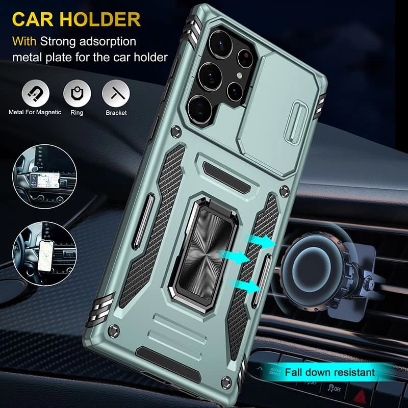 Ударостійкий чохол Square Ring зi шторкою на камеру на Samsung Galaxy S23 Ultra – Зелений / Light Green. Фото 5 з 7