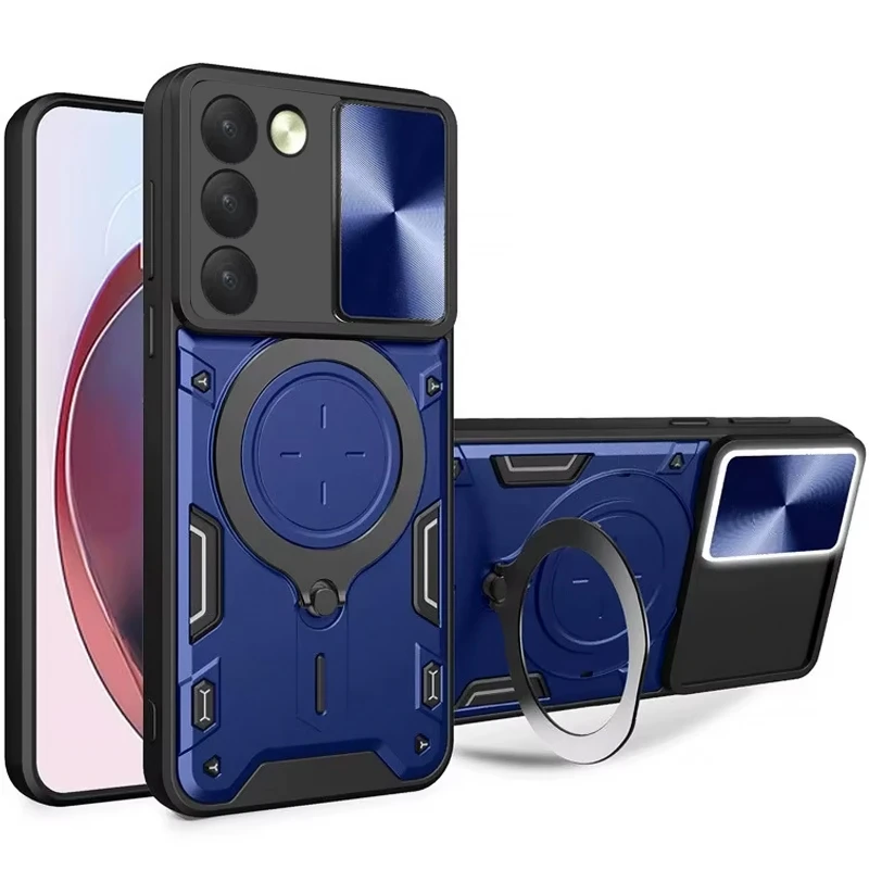 Ударопрочный чехол Bracket Ringstand с защитной шторкой для камеры для Xiaomi Redmi 15 (EU) – Blue. Фото 2 из 2