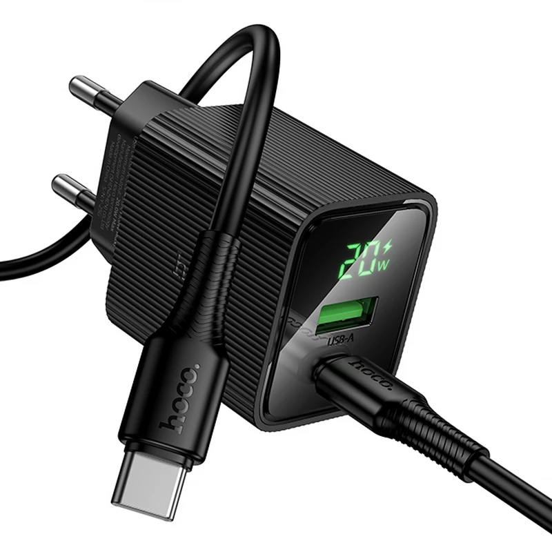 МЗП Hoco CS83A Excellent with digital display PD20W+QC3.0 (1USB-A/1C) + кабель Type-C to Type-C – Black. Фото 3 з 6