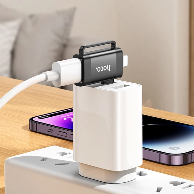 Перехідник Hoco UA31F OTG 2in1 Lightning male/Type-C male to USB female – Black. Фото 5 з 6