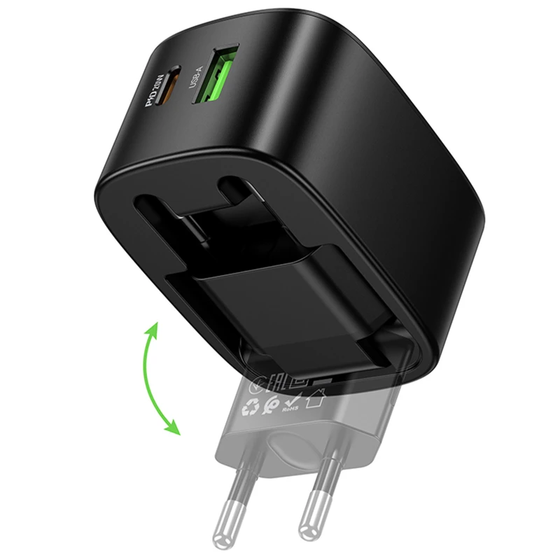 МЗП Hoco CS101A Folding PD20W+QC3.0 (1USB-A/1C) – Black. Фото 4 з 6