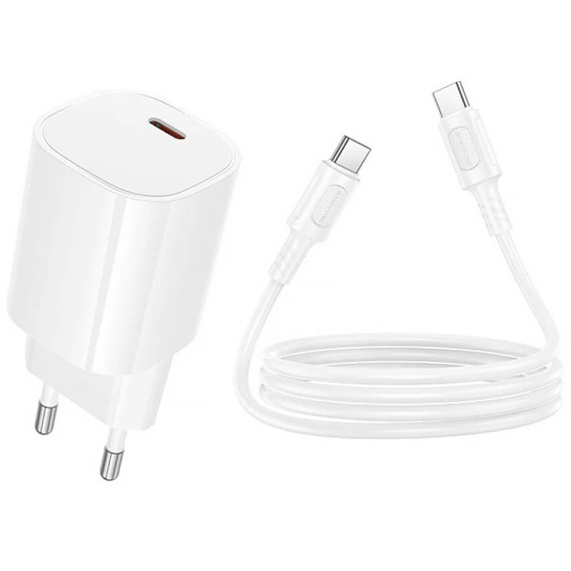МЗП Borofone BA103A Pudding PD20W (1USB-C) + кабель Type-C to Type-C – White. Фото 5 з 6