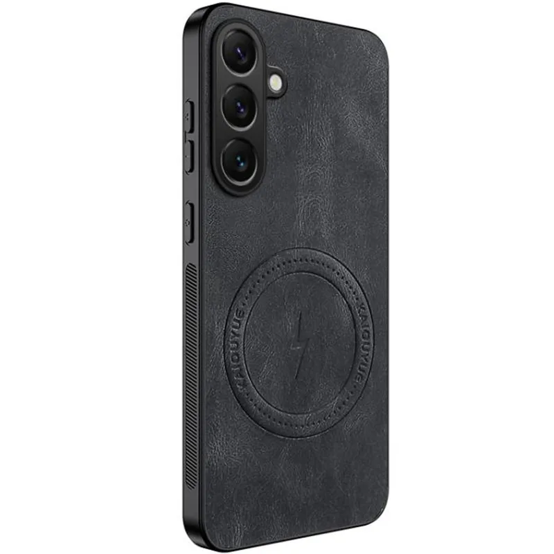 TPU+PC чохол Nappa Texture Magnetic Case для Samsung Galaxy S25 FE – Black. Фото 1 з 1