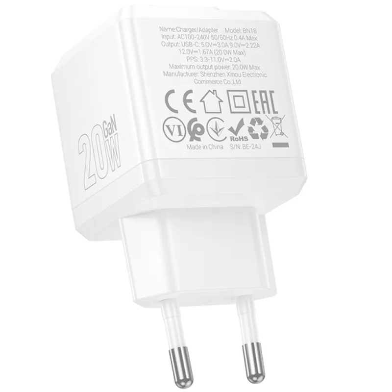 МЗП Borofone BN18 Intenso PD20W (1USB-C) – White. Фото 3 з 3