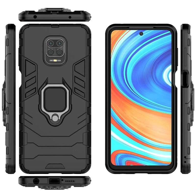 Противоударный чехол Transformer с кольцом для Xiaomi Redmi Note 9s / Note 9 Pro / Note 9 Pro Max – Черный / Soul Black. Фото 3 из 6
