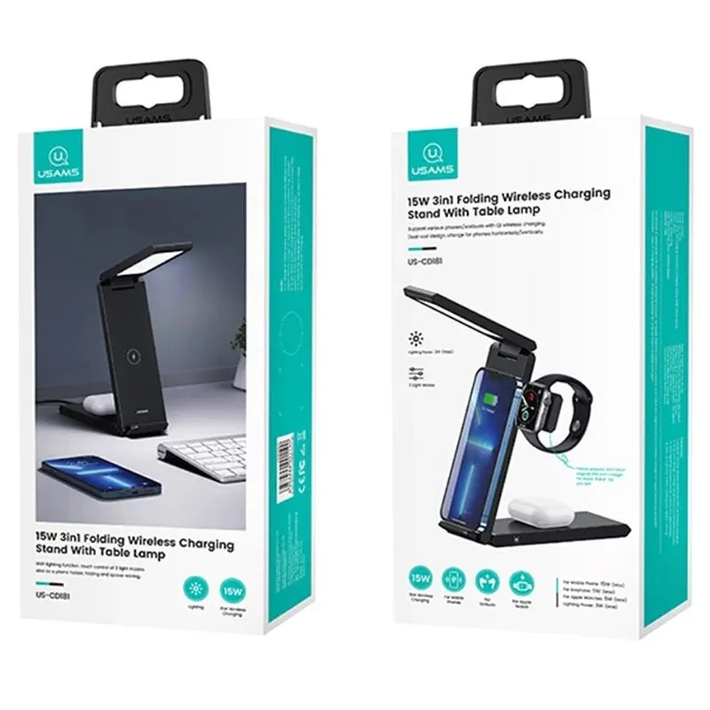 БЗУ Usams US-CD181 5W 3in1 with Table Lamp – Black. Фото 6 из 8