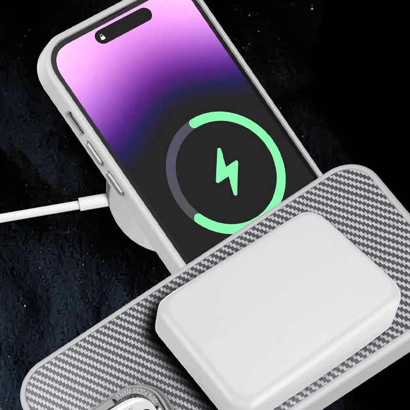 Карбоновий TPU+PC чохол з MagSafe на Apple iPhone 16 – Grey. Фото 4 з 11