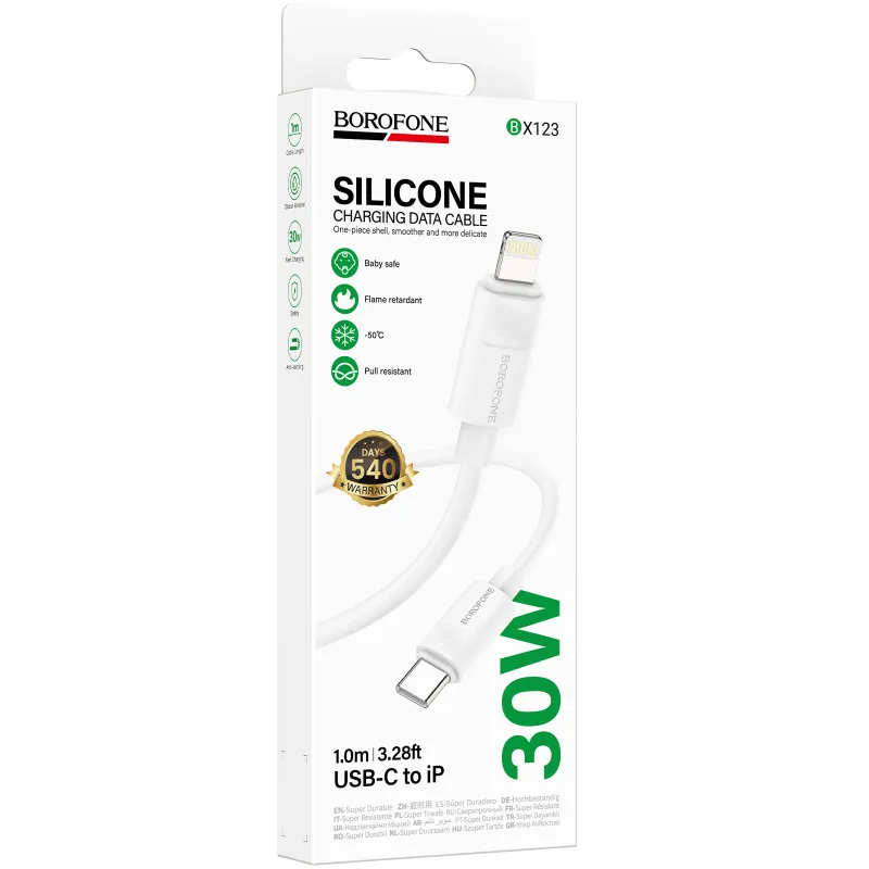 Дата кабель Borofone BX123 Leya Type-C to Lightning 30W (1m) – White. Фото 2 з 4