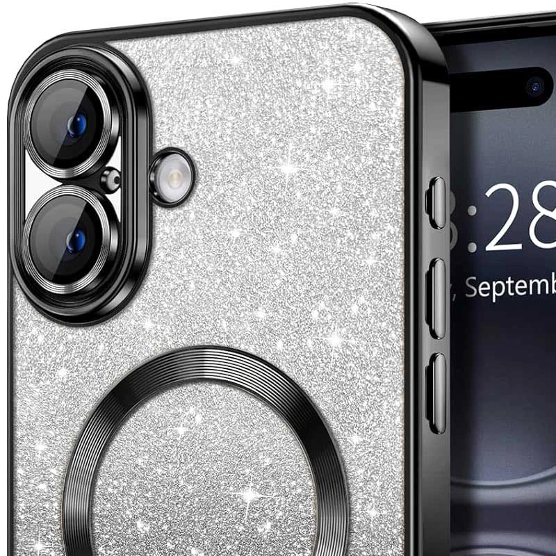 Чохол з блискітками, захисними лінзами на камеру та MagSafe на Apple iPhone 17 (6.3") – Чорний / Black. Фото 2 з 5