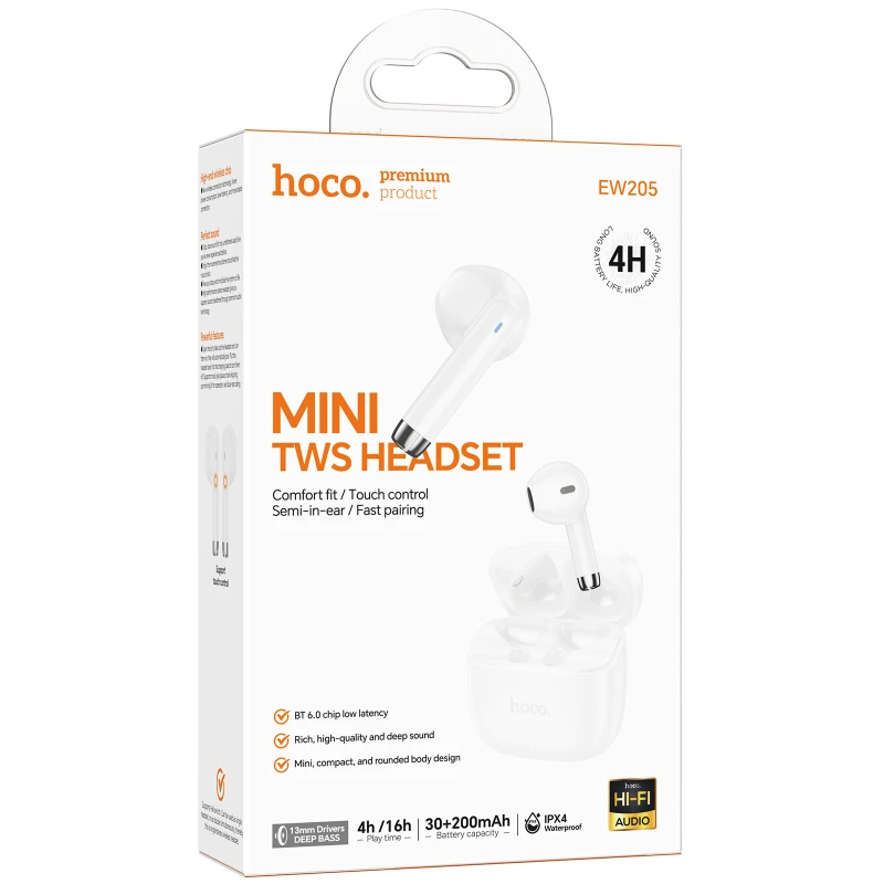Беспроводные TWS наушники Hoco EW205 Peaceful – White. Фото 3 из 3