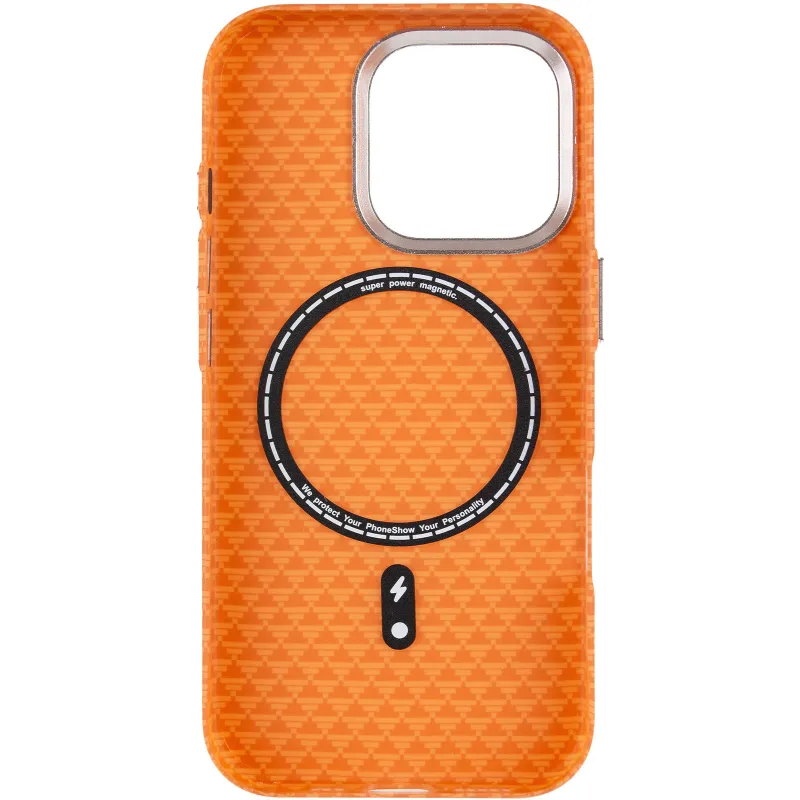 Чехол TPU+PC KVZV Triangular Pattern with Magnetic Fit для Apple iPhone 16 Pro Max – Orange. Фото 5 из 7