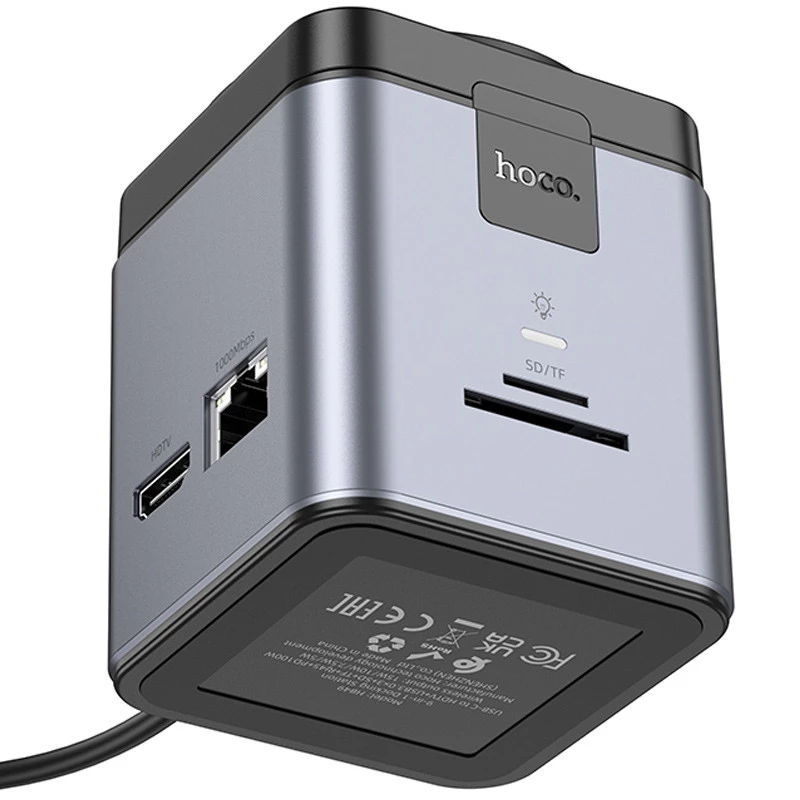 Перехідник HUB Hoco HB49 Effortless 9in1 100W з БЗП – Metal gray. Фото 7 з 8