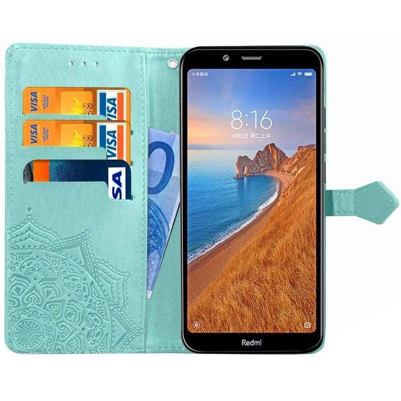 Шкіряний чохол-книжка Art Case з візитницею для Xiaomi Redmi 7A – Бірюзовий. Фото 3 з 6