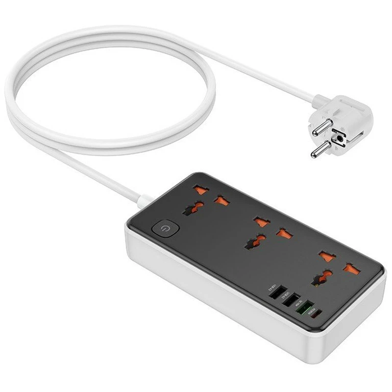 Подовжувач Hoco AC8A Storm (PD30W/1C/3A/3xSocket) (1.5m) – Black. Фото 4 з 4