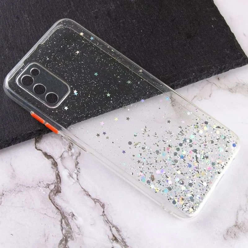 Чехол с блестками и защитой камеры для Samsung Galaxy A03s – Прозрачный. Фото 2 из 3